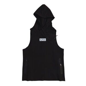 Men’s Gym Tank Sleeveless Hoodie – Cotton Blend, Athletic Fit, Black